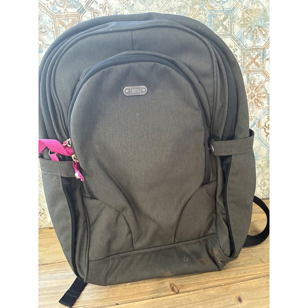 REI Co-op Backpack Gray Pink Canvas Laptop Daypack School Travel Bag